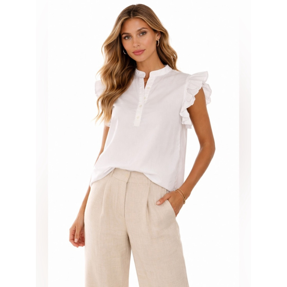 Seventy Sergio Tegon White Cotton Blouse Italy Ruffle Sleeve Minimalist Top 46